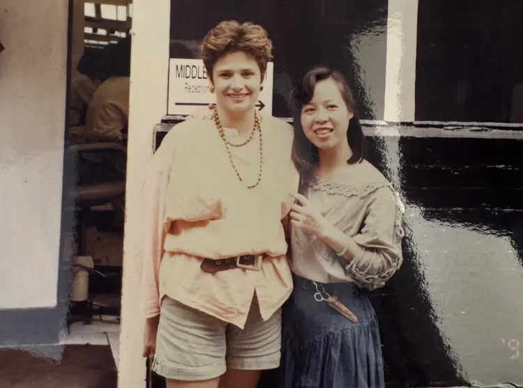 林美秀到國外學黛妃髮型，加以變化。林美秀提供