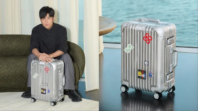周杰倫行李箱上的貼紙展現他對網球運動的熱愛。品牌提供