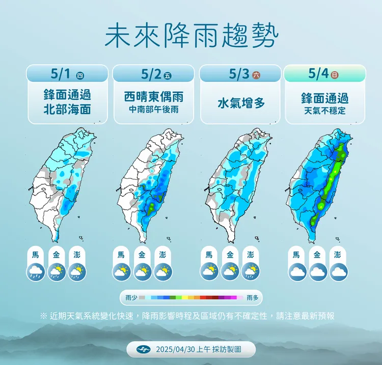 未來降雨預報。氣象署提供