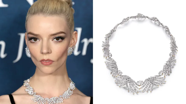 Sea of Wonder—Wave系列白K金與黃K金鑲嵌主石總重逾10克拉的橢圓形切割鑽石與鑽石項鍊。品牌提供