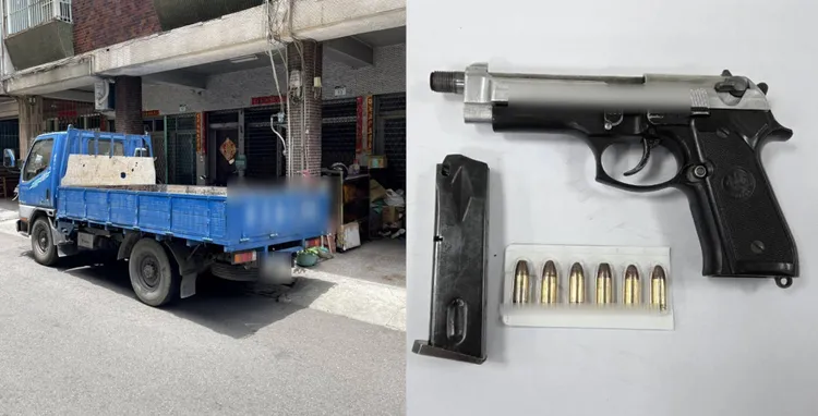 警方找到潘男搶走的貨車，車上起出槍枝一把與子彈6發。翻攝照片