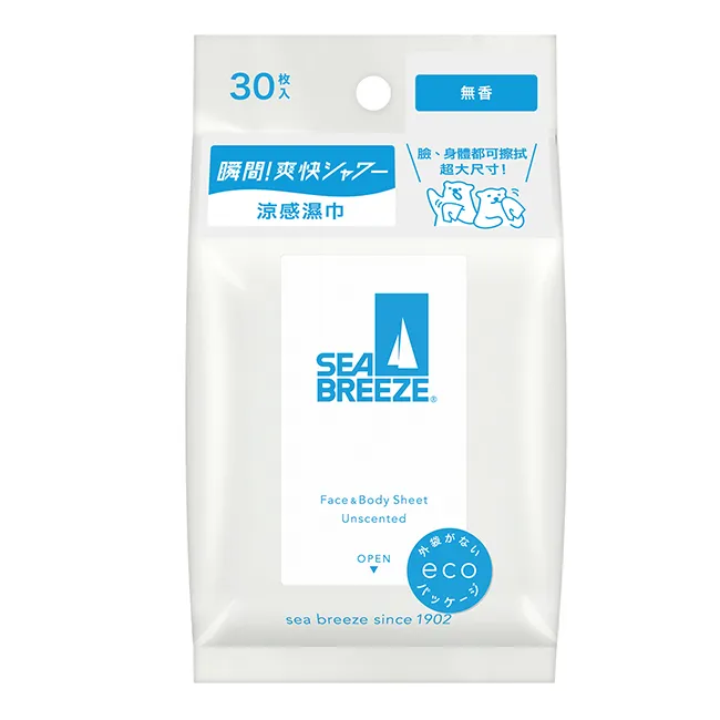 SEA BREEZE臉&身體兩用涼感濕巾（無香款）。3入／145元。品牌提供