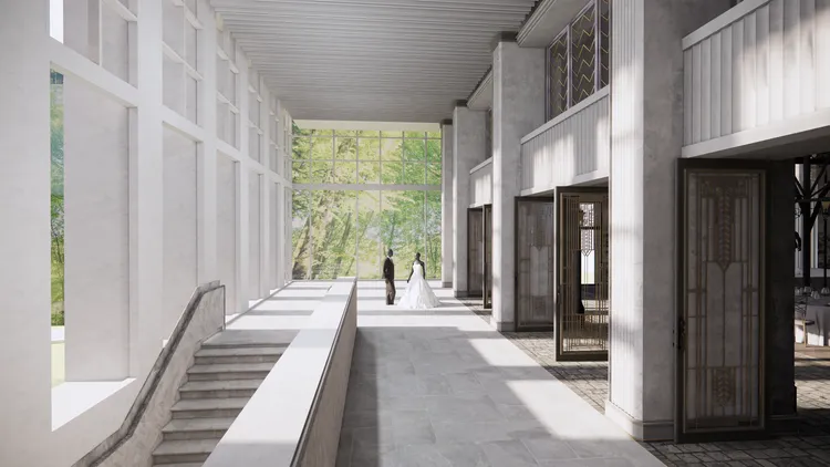 「芳庭路壹號莊園」引入大面積玻璃設計，以採光增加空間通透感，將戶外森林景致引進室內，更讓賓客在大廳、迎賓處能一覽台中市景，享受自然光與城市天際線交織的動人景致。雲品國際提供