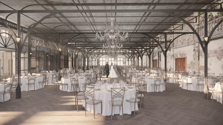 「芳庭路壹號莊園」全新歐式宴會廳中，將導入歐式鑄鐵裝置藝術、手工砌石牆與義大利式老石磚路，在室內也能營造漫步歐洲城市的沉浸式宴會體驗。雲品國際提供