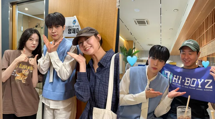 申始雅（左圖左）、韓藝智（左圖右）、李玄均（右圖右）與姜有皙合影。翻攝官方IG