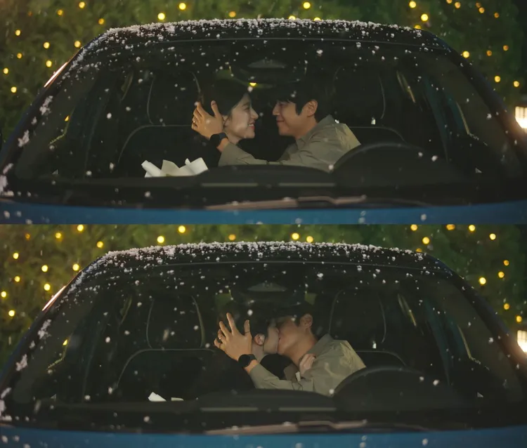 「親家CP」鄭準元、高允貞在完結篇中親吻撒糖，甜蜜收場。翻攝Netflix