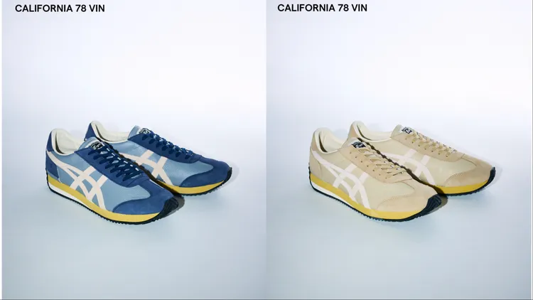 鬼塚虎CALIFORNIA 78 VIN淺霧灰藍（左）、自然沙色（右），各5580元 。品牌提供