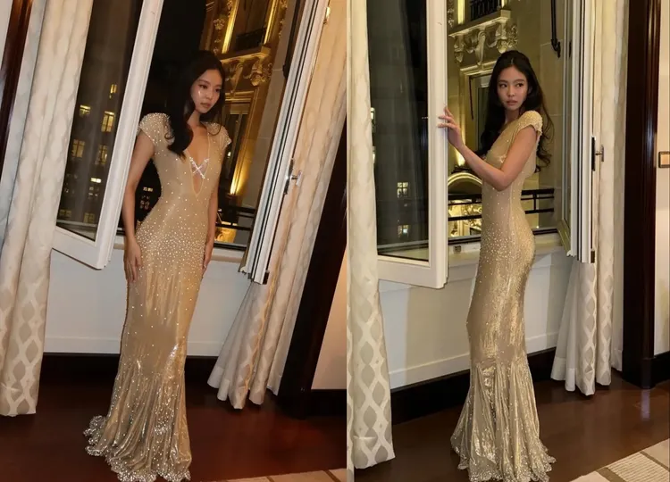 Jennie今年1月就以裸色洋裝現身Jean Paul Gaultier高訂秀場。翻攝Jean Paul Gaultier IG