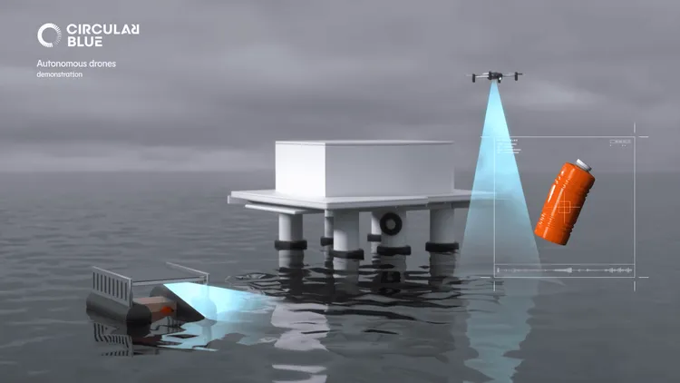 海上島、無人垃圾船與無人偵察機模組化設計，建立科技化的高效海廢蒐集流程。犀牛盾提供