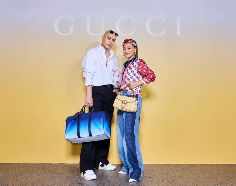 黃宣（左）和阿爆昨日一同現身GUCCI LIDO夏日度假系列發表。品牌提供
