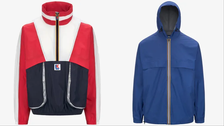 K-WAY Oh HZ防水運動外套（左）1萬3400元、Claude 1965經典風雨衣（右）1萬200元。品牌提供