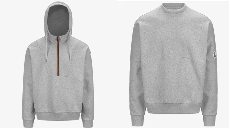 K-WAY Oh連帽運動衫（左）7700元、Oh圓領運動衫（右）6500元。品牌提供