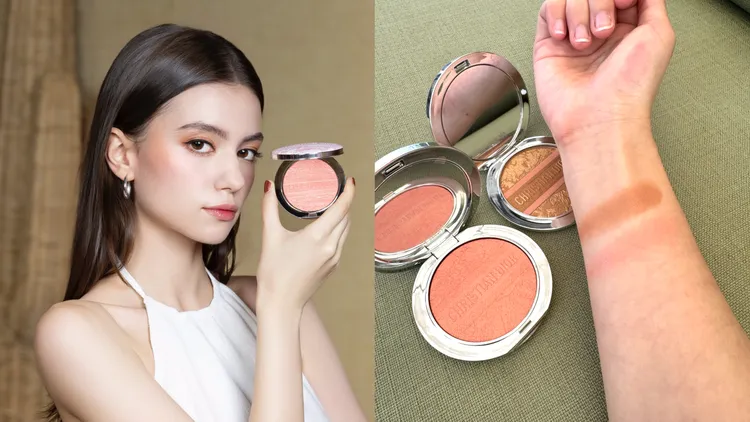 Model使用Dior超完美持久亮采餅粉紅約依#004。品牌提供、張家玲攝