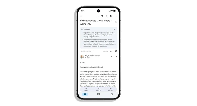 如果偵測到內容較長的信件，會於上方顯示內容摘要卡。Google提供