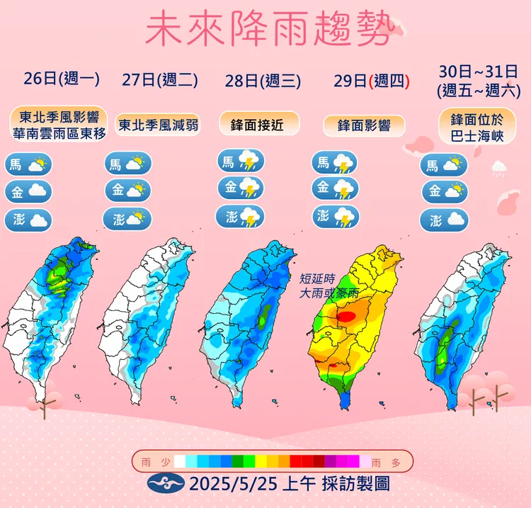未來降雨趨勢。氣象署提供