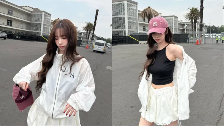 Karina脫掉寬鬆外套後露出傲人胸圍。翻攝Karina IG