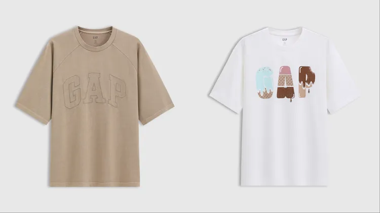 Gap水洗落肩T恤（左）1299元、冰淇淋造型T恤（右）999元。品牌提供