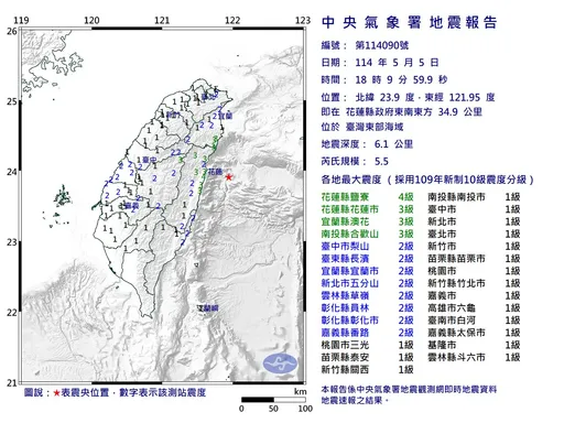 東部海域連5震　氣象署警告：3天內恐有餘震