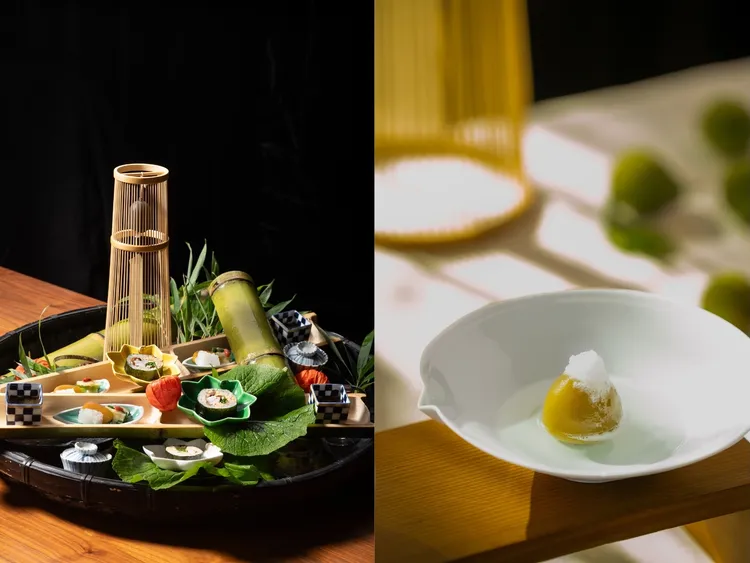 Ukai-tei Kaohsiung《懷石初夏菜單》以青竹青梅入饌，呈現旬味之美。業者提供