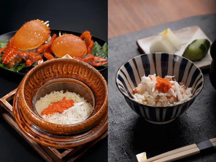 旭蟹土鍋御飯：壓軸登場的奢華主食，輝映米吸附蟹香精華，搭配蜆味噌湯完美收尾。。業者提供