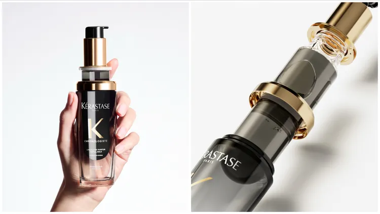 巴黎卡詩黑鑽極萃逆時玫瑰香氛露填裝瓶（右），75ml／2600元。品牌提供