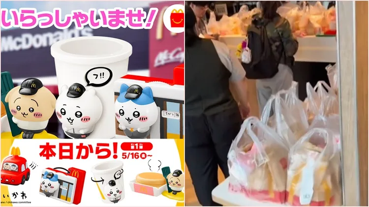 滿滿餐點放店內，客人只把玩具拿走，甚至因製作餐點讓日本麥當勞出餐變慢。翻攝自日本麥當勞網站、threads
