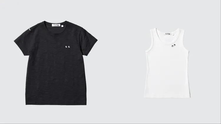 UNIQLO x ANYA HINDMARCH女裝粗紡T恤（左）490元、女裝羅紋坦克背心（右）390元。品牌提供