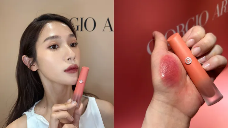 GIORGIO ARMANI奢華絲緞訂製水唇釉威尼斯日出限定版#19黎明粉棕。品牌提供