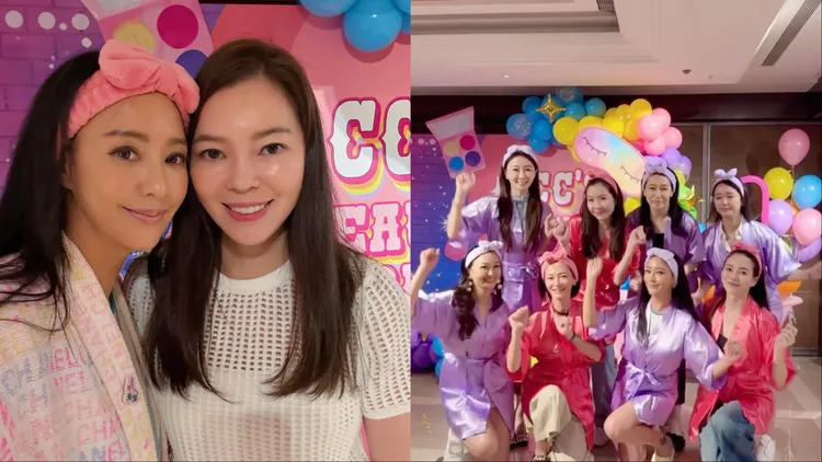 曾馨瑩（左圖右）與一眾好友都現身生日趴。翻攝關穎IG