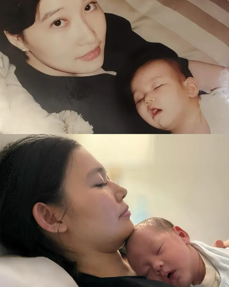 錢德月曬出自己當年抱著董若彤，以及女兒抱孫的對比圖。翻攝《@carolchien17》IG