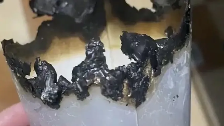 中國有消費者將整杯手搖飲放入微波爐加熱，結果起火燃燒。翻攝自《第一幫幫團》