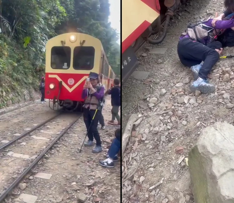 2024年12月14日有女遊客闖阿里山眠月線軌道遭撞。翻攝臉書《基隆人日常》