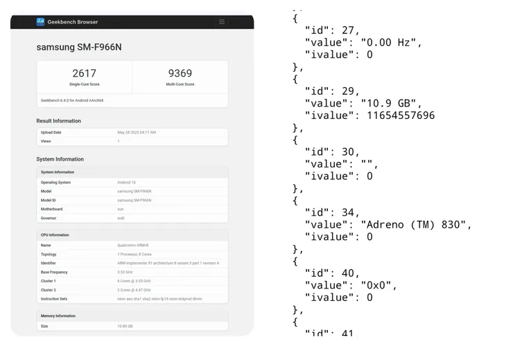 Samsung Galaxy Z Fold7以型號SM-F966N現身Geekbench，搭載高通為Galaxy客製的Snapdragon 8 Elite處理器。yabhishekhd
X