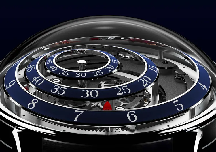 Trilobe Une Folle Journée 瘋狂的一天腕錶，40.5mm，五級鈦金屬錶殼，鏤空錶盤，皮革錶帶，X-Centric自動上鍊機芯 ，防水深度鈦金屬款50米、玫瑰金款30米。品牌提供