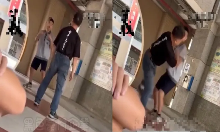 畫面中雙方先是對峙，黑衣老師再連續對學生掃腿。翻攝黑色豪門企業
