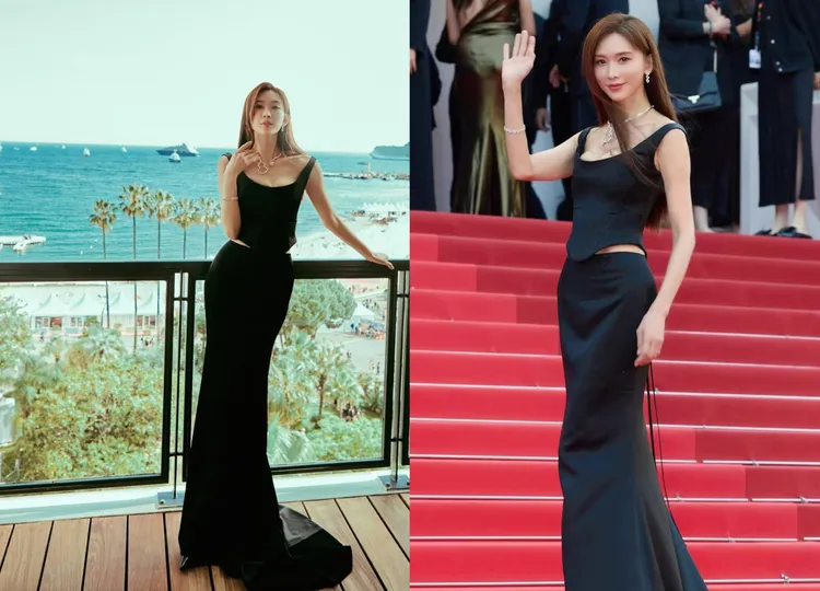 林志玲選穿台灣設計師品牌Nicole + Felicia的黑色爆乳禮服。翻攝林志玲IG