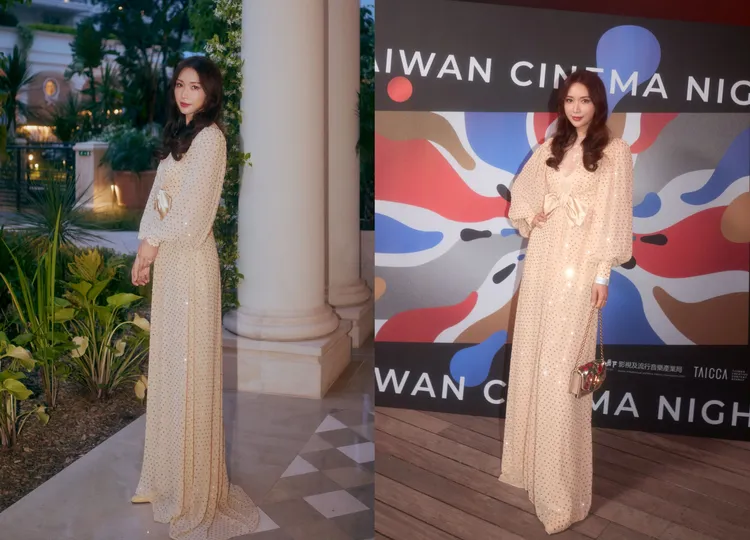 林志玲穿著Valentino 2025早秋系列亮片裝飾雪紡長洋裝。翻攝林志玲IG
