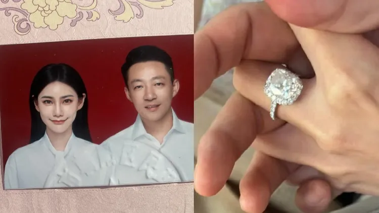 汪小菲和馬筱梅去年5月27日在中國領證結婚，他送給愛妻大鑽戒。翻攝汪小菲抖音