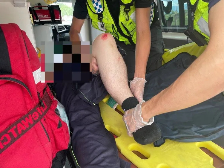 29歲林姓警員被撞倒腿部受傷送醫。民眾提供
