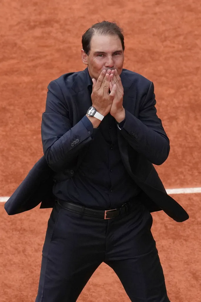 Rafael Nadal當天戴上他與RICHARD MILLE的RM 27-05 Rafael Nadal飛行陀飛輪腕錶。美聯社