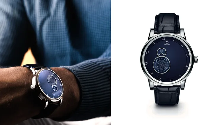 Trilobe Nuit Fantastique美妙之夜腕錶，40.5mm/38.5mm，五級鈦金屬/18K玫瑰金錶殼，粒面錶盤錶盤，真皮錶帶，X-Centric自動上鍊機芯，動力儲存48小時，防水深度50米（鈦金屬款）/30米（玫瑰金款）。品牌提供