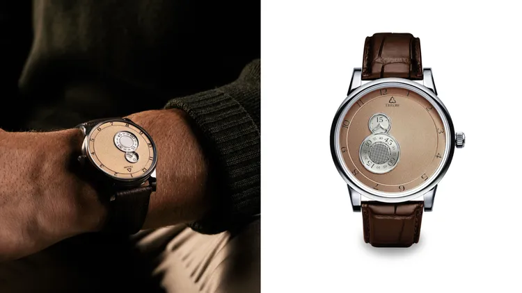 Trilobe Nuit Fantastique美妙之夜腕錶，40.5mm/38.5mm，五級鈦金屬/18K玫瑰金錶殼，粒面錶盤錶盤，真皮錶帶，X-Centric自動上鍊機芯，動力儲存48小時，防水深度50米（鈦金屬款）/30米（玫瑰金款）。品牌提供