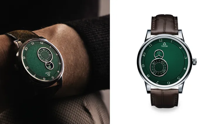 Trilobe Nuit Fantastique美妙之夜腕錶，40.5mm/38.5mm，五級鈦金屬/18K玫瑰金錶殼，粒面錶盤錶盤，真皮錶帶，X-Centric自動上鍊機芯，動力儲存48小時，防水深度50米（鈦金屬款）/30米（玫瑰金款）。品牌提供