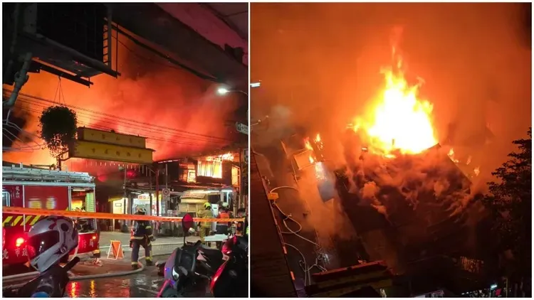 台北市萬華街今（23）凌晨1時17分許傳出火警，惡火迅速燃燒多家店舖。翻攝threads/itstze