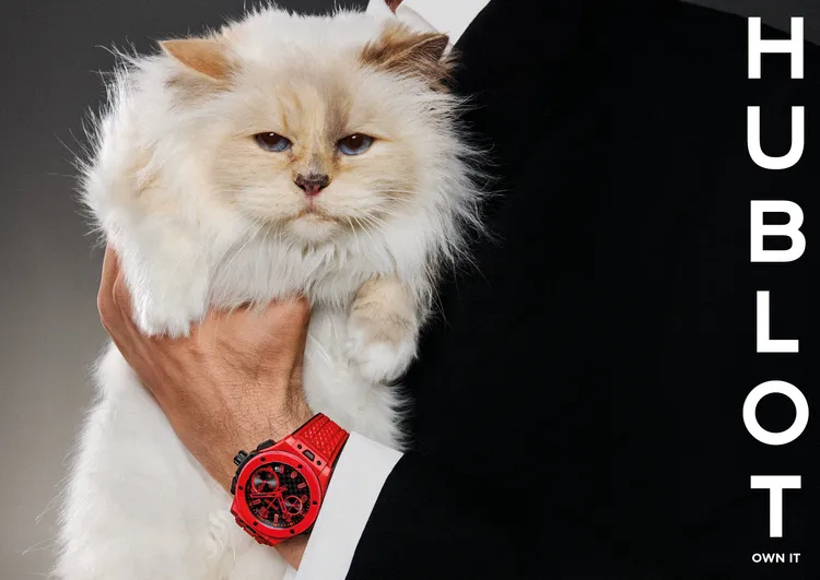 老佛爺愛貓Choupette拍攝HUBLOT全新廣告。品牌提供