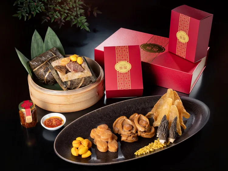 台北文華東方酒店「雅閣」星級端午粽禮，由米其林一星中餐廳「雅閣」廚藝團隊精心製作，強調選材奢華、用料豐美、口味精緻。台北文華東方酒店提供