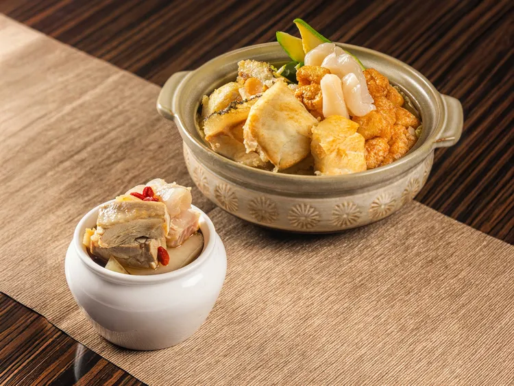 干貝龍膽魚奶湯滿盈精華膠質，以鮮甜干貝、澎湖龍膽石斑魚入饌。業者提供