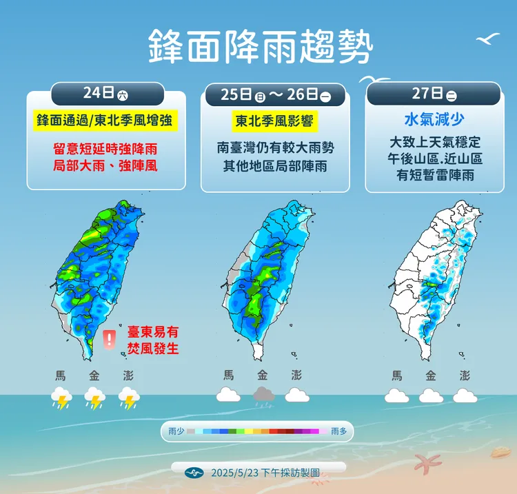 明起鋒面降雨趨勢。氣象署提供