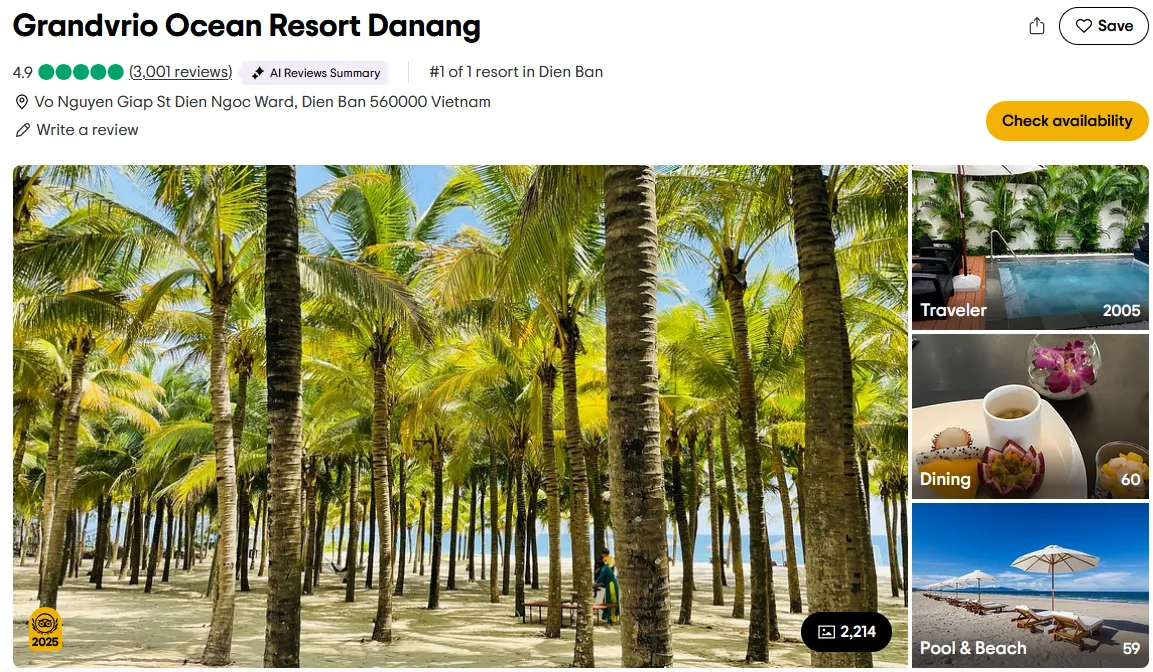 Grandvrio Ocean Resort Danang（越南） 位於峴港與會安之間的度假村，擁有越南最乾淨、最美的海灘之一。設有54棟帶私人泳池的別墅與96間海景房，為旅客帶來極致享受。