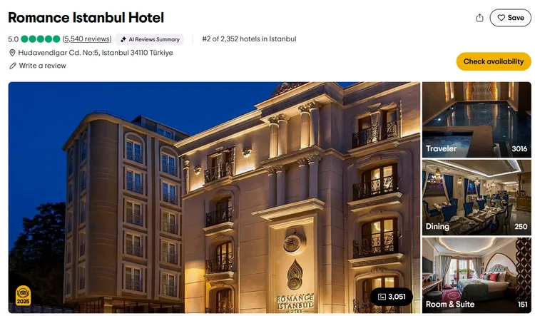 Romance Istanbul Hotel（土耳其） 位於伊斯坦堡老城中心，結合土耳其傳統與奢華。飯店設計精美，地理位置歷史悠久，是體驗土耳其熱情待客之道的代表。
